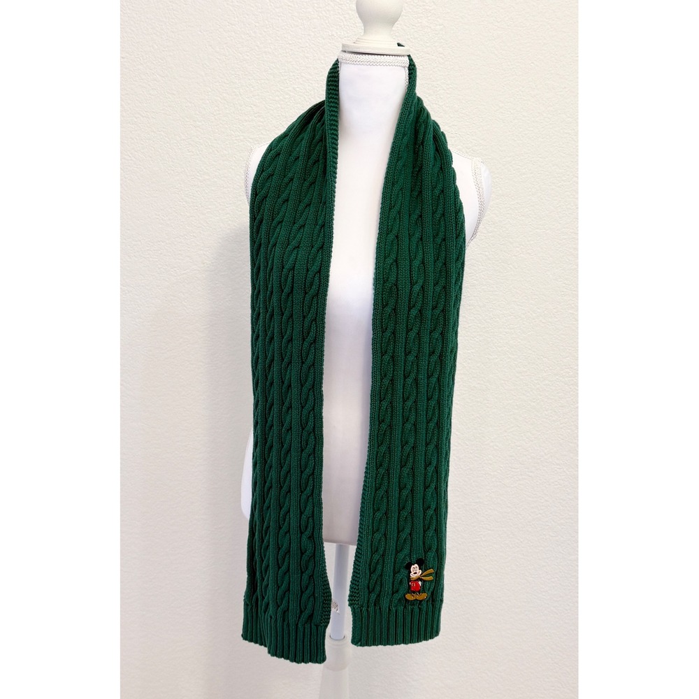Disney Store Mickey Mouse Cable Knit Scarf Green Cotton Winter